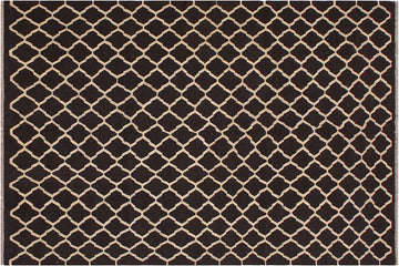 Flat Weave Kilim, Antique, Navaho, Vintage, Handmade, Modern Kilim Black Ivory Hand-Woven Rectangle 100% Wool Area Rug 7 x 10